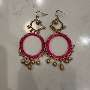 Elegant Pink and Gold Hoop Earrings